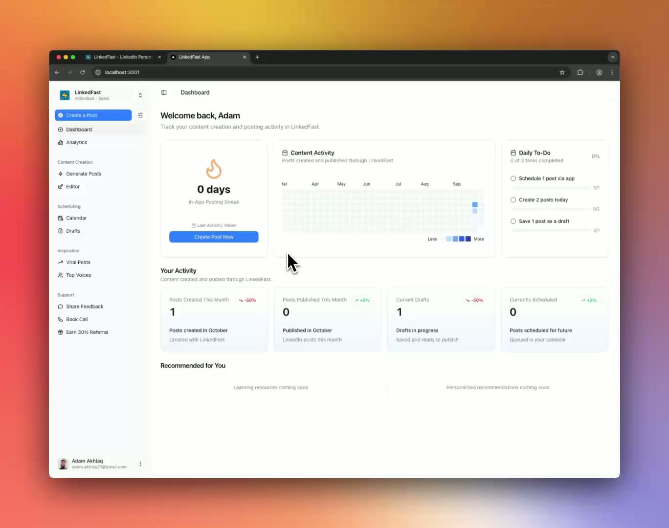 LinkedFast AI Post Generation Feature Demo